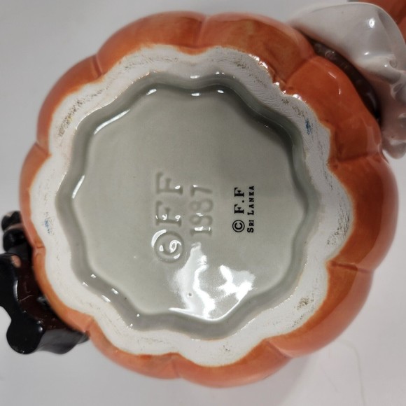 Vintage Halloween Candy Jar Fitz & Floyd 1987 Pumpkin Ghost Black Cat 7 inch - Picture 7 of 9